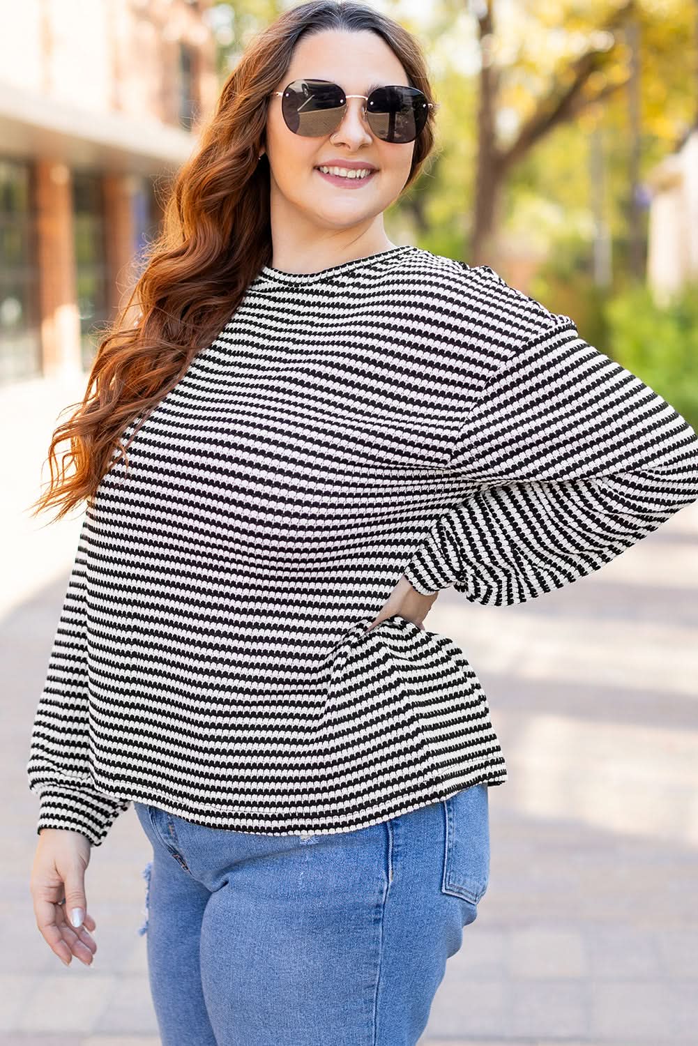 Chic plus size black striped tee - Love Salve